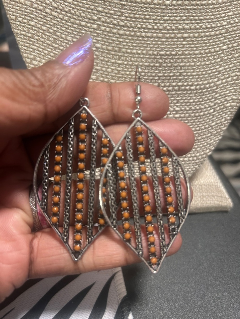 Handcrafted Orange Bead Drop Earrings by